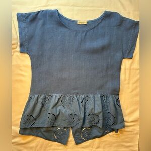 Terzo Millennio Blouse, Linen‎ and Cotton, Short Sleeve,Size Small.